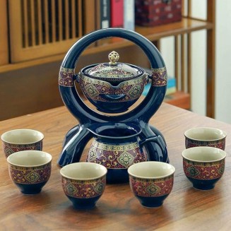 8 Pcs / Set Retro Ceramic Lazy Man Tea Set Portable Semi-automatic Tea Infuser Oolong Tea Cups Household Filters Porcelain Teaware-D