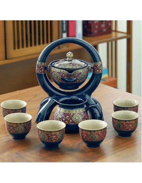 8 Pcs / Set Retro Ceramic Lazy Man Tea Set Portable Semi-automatic Tea Infuser Oolong Tea Cups Household Filters Porcelain Teaware-D
