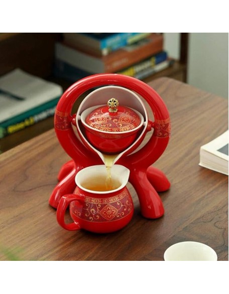 8 Pcs / Set Retro Ceramic Lazy Man Tea Set Portable Semi-automatic Tea Infuser Oolong Tea Cups Household Filters Porcelain Teaware-D