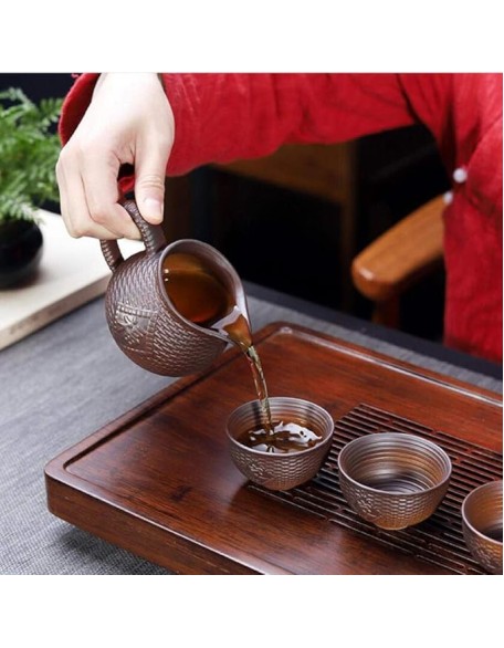 8 Pcs / Set Retro Ceramic Lazy Man Tea Set Portable Semi-automatic Tea Infuser Oolong Tea Cups Household Filters Porcelain Teaware-D