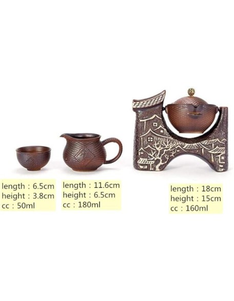 8 Pcs / Set Retro Ceramic Lazy Man Tea Set Portable Semi-automatic Tea Infuser Oolong Tea Cups Household Filters Porcelain Teaware-D