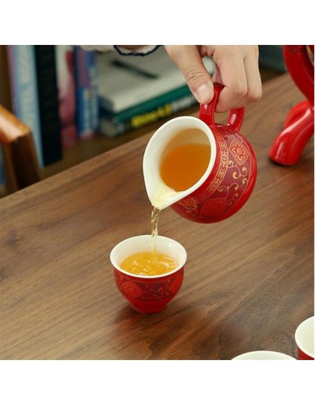 8 Pcs / Set Retro Ceramic Lazy Man Tea Set Portable Semi-automatic Tea Infuser Oolong Tea Cups Household Filters Porcelain Teaware-D