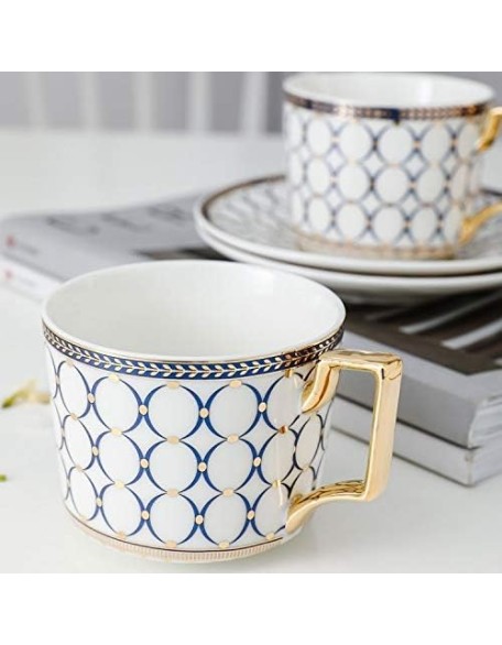 Ceramic Tea Set Pot Kettle Heat Resistant Infuser Coffee Cups Mugs Gold Handle