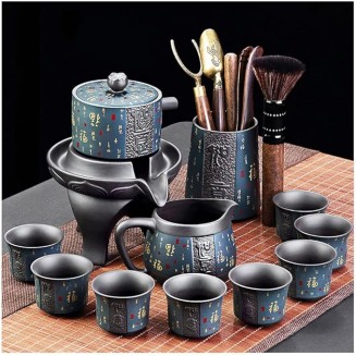 Chinese Tea Set teapot Set gongfu Tea Set Tea Pot Set Service Automatic Stone-Mill Design Handmade Ceramics Tea Pot 8 Cups Japanese Kung Fu Tea Ceremony Home Office Decor(Color:a,Size:)