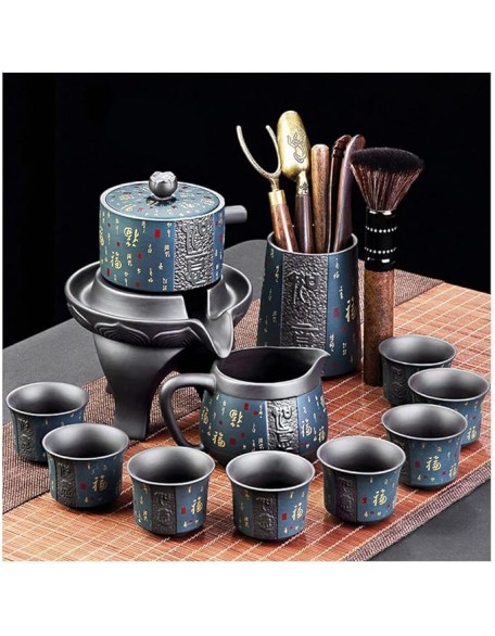 Chinese Tea Set teapot Set gongfu Tea Set Tea Pot Set Service Automatic Stone-Mill Design Handmade Ceramics Tea Pot 8 Cups Japanese Kung Fu Tea Ceremony Home Office Decor(Color:a,Size:)