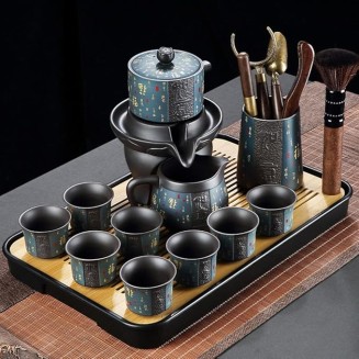 Chinese Tea Set teapot Set gongfu Tea Set Tea Pot Set Service Automatic Stone-Mill Design Handmade Ceramics Tea Pot 8 Cups Japanese Kung Fu Tea Ceremony Home Office Decor(Color:a,Size:)