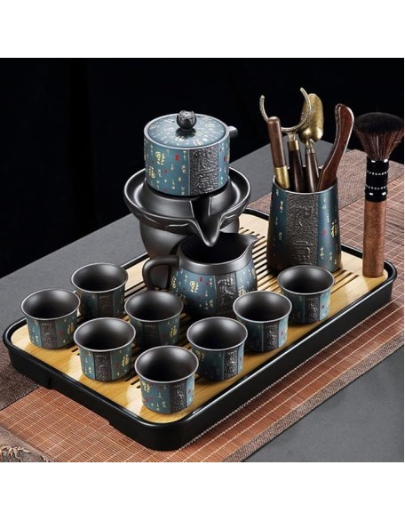 Chinese Tea Set teapot Set gongfu Tea Set Tea Pot Set Service Automatic Stone-Mill Design Handmade Ceramics Tea Pot 8 Cups Japanese Kung Fu Tea Ceremony Home Office Decor(Color:a,Size:)