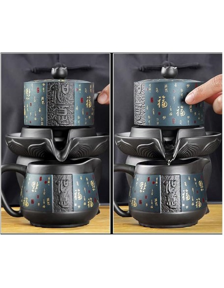 Chinese Tea Set teapot Set gongfu Tea Set Tea Pot Set Service Automatic Stone-Mill Design Handmade Ceramics Tea Pot 8 Cups Japanese Kung Fu Tea Ceremony Home Office Decor(Color:a,Size:)