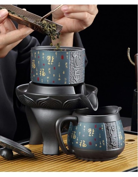 Chinese Tea Set teapot Set gongfu Tea Set Tea Pot Set Service Automatic Stone-Mill Design Handmade Ceramics Tea Pot 8 Cups Japanese Kung Fu Tea Ceremony Home Office Decor(Color:a,Size:)