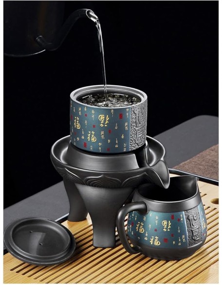 Chinese Tea Set teapot Set gongfu Tea Set Tea Pot Set Service Automatic Stone-Mill Design Handmade Ceramics Tea Pot 8 Cups Japanese Kung Fu Tea Ceremony Home Office Decor(Color:a,Size:)