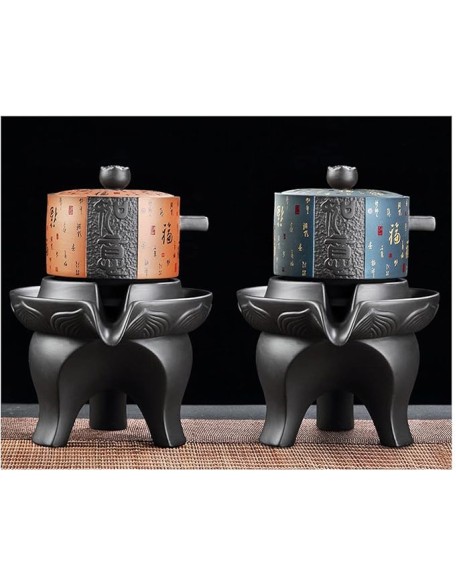 Chinese Tea Set teapot Set gongfu Tea Set Tea Pot Set Service Automatic Stone-Mill Design Handmade Ceramics Tea Pot 8 Cups Japanese Kung Fu Tea Ceremony Home Office Decor(Color:a,Size:)