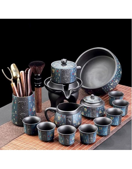 Chinese Tea Set teapot Set gongfu Tea Set Tea Pot Set Service Automatic Stone-Mill Design Handmade Ceramics Tea Pot 8 Cups Japanese Kung Fu Tea Ceremony Home Office Decor(Color:a,Size:)