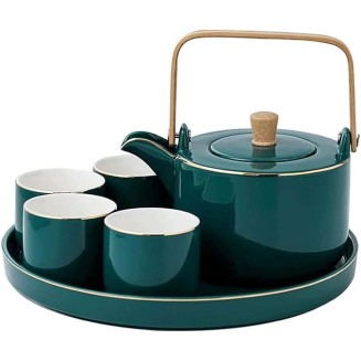 Ceramic Tea Set,Portable Travel Tea Set with Teapot,Teacups,Tea Canister,Tea Tray and Travel Bag,Suitable for Travel, Home,Outdoor and Office