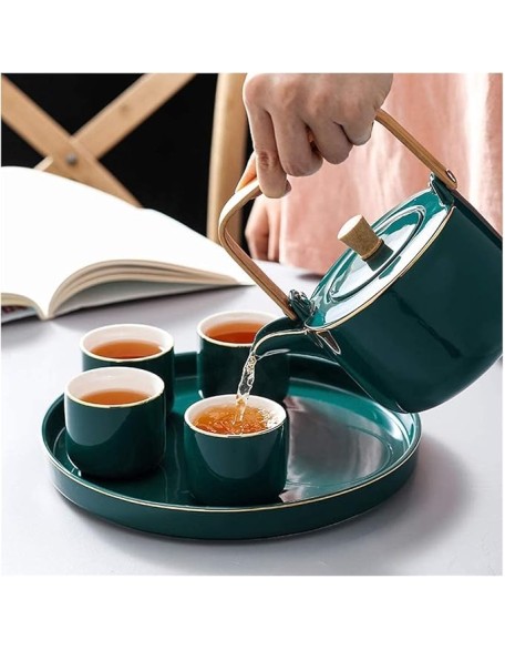 Ceramic Tea Set,Portable Travel Tea Set with Teapot,Teacups,Tea Canister,Tea Tray and Travel Bag,Suitable for Travel, Home,Outdoor and Office
