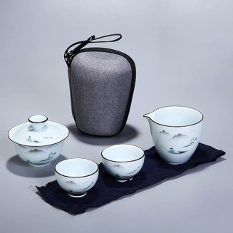 Tea Set Ceramic Portable Teapot Set Travel Gaiwan Tea Cups of Tea Ceremony Teacup Fine Gift with Travel Bag