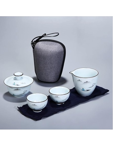 Tea Set Ceramic Portable Teapot Set Travel Gaiwan Tea Cups of Tea Ceremony Teacup Fine Gift with Travel Bag
