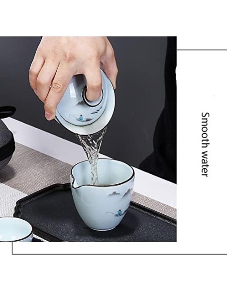 Tea Set Ceramic Portable Teapot Set Travel Gaiwan Tea Cups of Tea Ceremony Teacup Fine Gift with Travel Bag