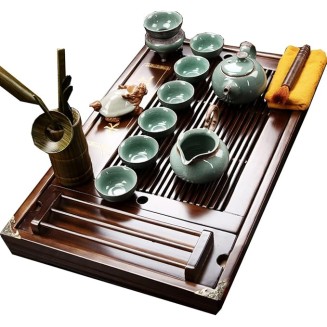 Tea Set with Tray for Adults with 1 Teapot, 1 Tea Strainer, 1 Tea Tray and 6 Tea Cups, Brown Ceramic Tea Set for Office Home, Tea Sets with Wood Tray for Tea Lovers (Color : /Brown, Size : C)
