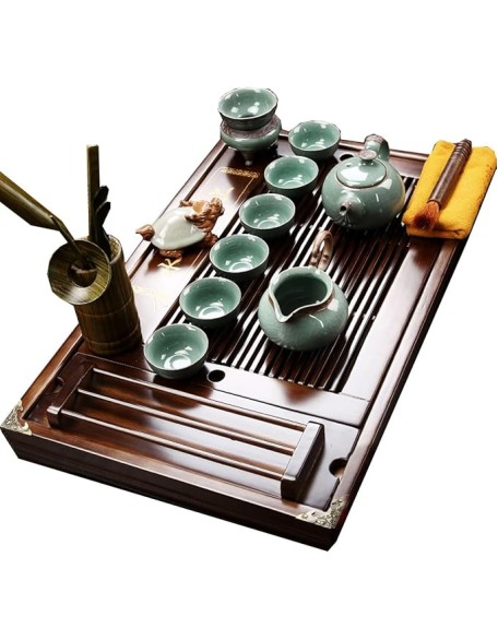 Tea Set with Tray for Adults with 1 Teapot, 1 Tea Strainer, 1 Tea Tray and 6 Tea Cups, Brown Ceramic Tea Set for Office Home, Tea Sets with Wood Tray for Tea Lovers (Color : /Brown, Size : C)
