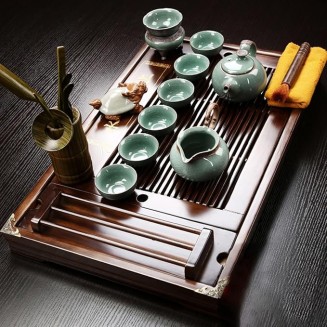 Tea Set with Tray for Adults with 1 Teapot, 1 Tea Strainer, 1 Tea Tray and 6 Tea Cups, Brown Ceramic Tea Set for Office Home, Tea Sets with Wood Tray for Tea Lovers (Color : /Brown, Size : C)