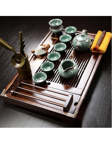 Tea Set with Tray for Adults with 1 Teapot, 1 Tea Strainer, 1 Tea Tray and 6 Tea Cups, Brown Ceramic Tea Set for Office Home, Tea Sets with Wood Tray for Tea Lovers (Color : /Brown, Size : C)
