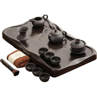 Ceramic Tea Set with Tea Tray and Small Tea Tools, Porcelain Tea Service, Home Ceramic Teapot Tea Cup Living Room Office Tea Tray for Tea Lover (Color : /Brown, Size : A)