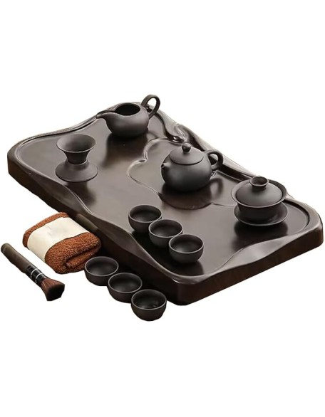 Ceramic Tea Set with Tea Tray and Small Tea Tools, Porcelain Tea Service, Home Ceramic Teapot Tea Cup Living Room Office Tea Tray for Tea Lover (Color : /Brown, Size : A)