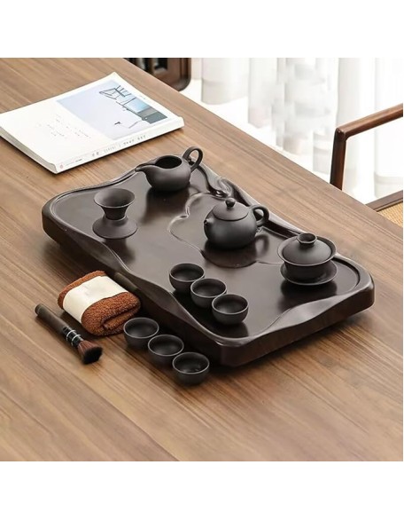 Ceramic Tea Set with Tea Tray and Small Tea Tools, Porcelain Tea Service, Home Ceramic Teapot Tea Cup Living Room Office Tea Tray for Tea Lover (Color : /Brown, Size : A)