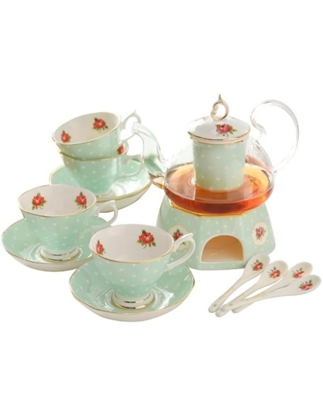 9 Piece Ceramics Tea Set American Pastoral Flower Coffee Set Afternoon Teacup and Saucer Set Gift Coffee Cup Tea Cups Coffee Cup Set Tea Pot Set (OneColor 9pcs)