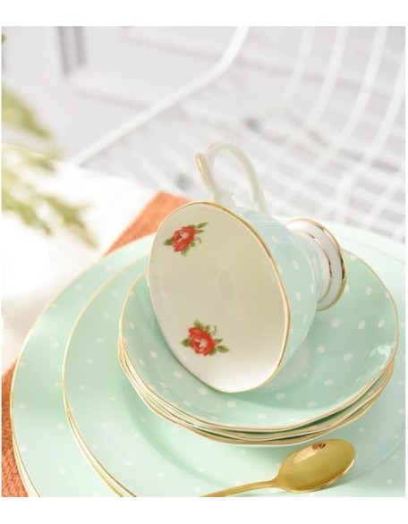 9 Piece Ceramics Tea Set American Pastoral Flower Coffee Set Afternoon Teacup and Saucer Set Gift Coffee Cup Tea Cups Coffee Cup Set Tea Pot Set (OneColor 9pcs)