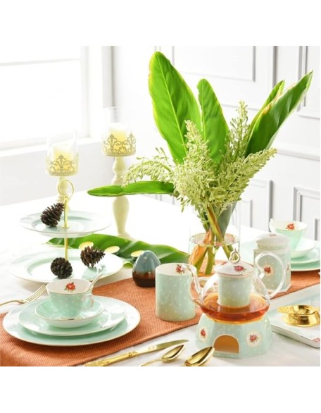 9 Piece Ceramics Tea Set American Pastoral Flower Coffee Set Afternoon Teacup and Saucer Set Gift Coffee Cup Tea Cups Coffee Cup Set Tea Pot Set (OneColor 9pcs)