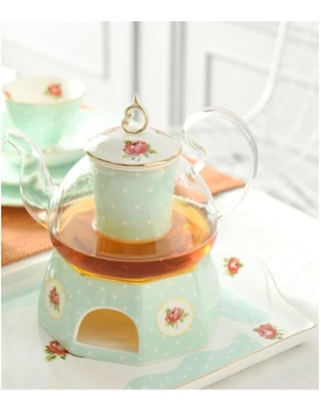 9 Piece Ceramics Tea Set American Pastoral Flower Coffee Set Afternoon Teacup and Saucer Set Gift Coffee Cup Tea Cups Coffee Cup Set Tea Pot Set (OneColor 9pcs)