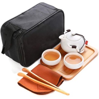 Chinese Kung Fu Tea Set Home Office Business Portable Travel Handmade Ceramic Teapot Teacups Bamboo Tea Tray Set