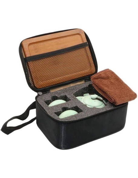 Chinese Kung Fu Tea Set Home Office Business Portable Travel Handmade Ceramic Teapot Teacups Bamboo Tea Tray Set