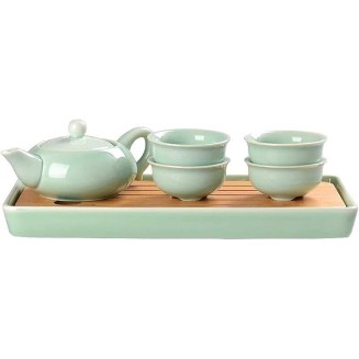 Kungfu Tea Set, Portable Travel Tea Set, Simple 8 Piece Tea Set Anaglyph Fish Cup Portable Travel Tea Maker Ceramic Teapot Teacup Wooden Tray Set for 4 Persons, Housewarming Feast Gift