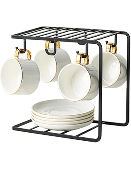 Tea Cups and Saucer Sets Coffee Cups Spoon Porcelain Tea Set Metal Mug Holder Tea Maker Set Multiple Specifications and Colors Can be Selected Chinese Kung Fu Tea Set (Colo (Gold Set of 4)