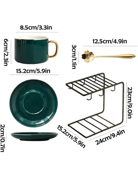 Tea Cups and Saucer Sets Coffee Cups Spoon Porcelain Tea Set Metal Mug Holder Tea Maker Set Multiple Specifications and Colors Can be Selected Chinese Kung Fu Tea Set (Colo (Gold Set of 4)
