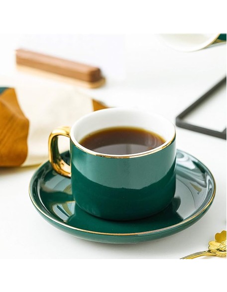 Tea Cups and Saucer Sets Coffee Cups Spoon Porcelain Tea Set Metal Mug Holder Tea Maker Set Multiple Specifications and Colors Can be Selected Chinese Kung Fu Tea Set (Colo (Gold Set of 4)