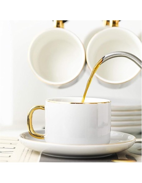 Tea Cups and Saucer Sets Coffee Cups Spoon Porcelain Tea Set Metal Mug Holder Tea Maker Set Multiple Specifications and Colors Can be Selected Chinese Kung Fu Tea Set (Colo (Gold Set of 4)