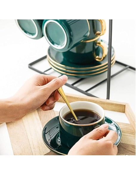 Tea Cups and Saucer Sets Coffee Cups Spoon Porcelain Tea Set Metal Mug Holder Tea Maker Set Multiple Specifications and Colors Can be Selected Chinese Kung Fu Tea Set (Colo (Gold Set of 4)