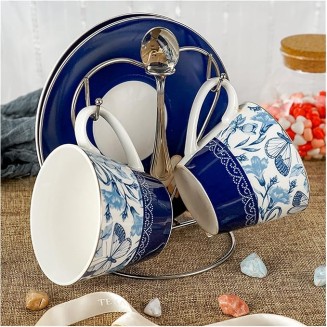 Coffee Mug British Coffee Mug Afternoon Tea Cup Gold-rimmed Simple Tea Set European Court Coffee Cup Saucer Spoon 2-piece Set (I) (B)