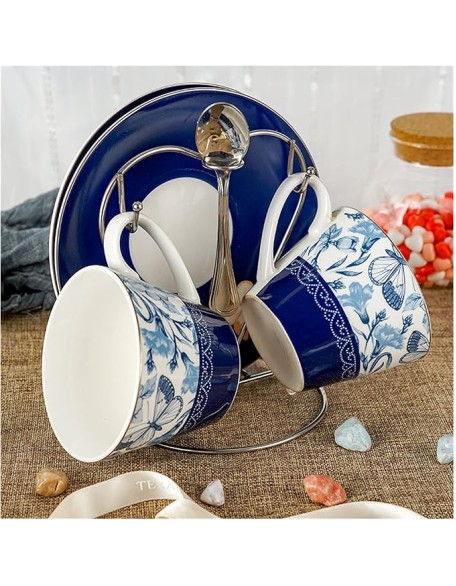 Coffee Mug British Coffee Mug Afternoon Tea Cup Gold-rimmed Simple Tea Set European Court Coffee Cup Saucer Spoon 2-piece Set (I) (B)