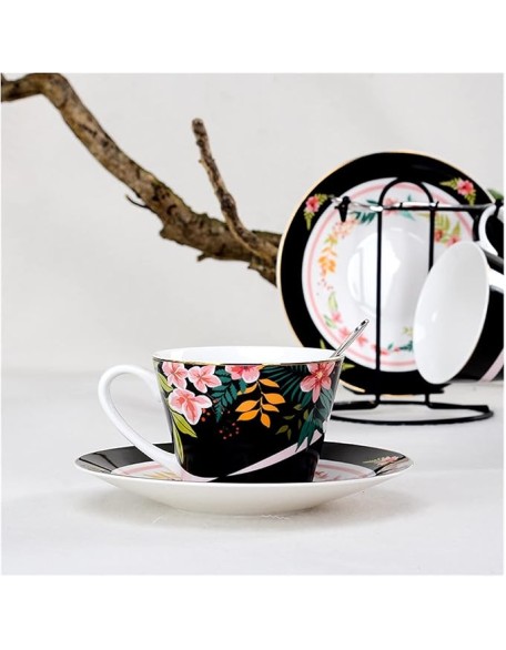 Coffee Mug British Coffee Mug Afternoon Tea Cup Gold-rimmed Simple Tea Set European Court Coffee Cup Saucer Spoon 2-piece Set (I) (B)
