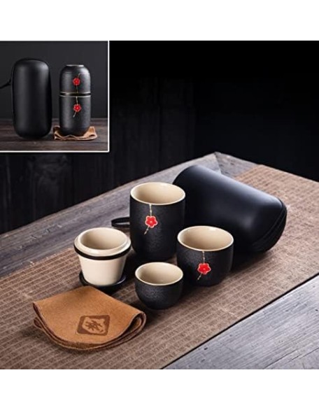 Porcelain Chinese Tea Set, Travel Ceramic Tea Pot Set Chinese Teapot, 1 Pot Cups Porcelain Teacup with Tea Infuser Portable Bag Travel Tea Set for Outdoor Picnic Teaware Sets (C) Tea (E)