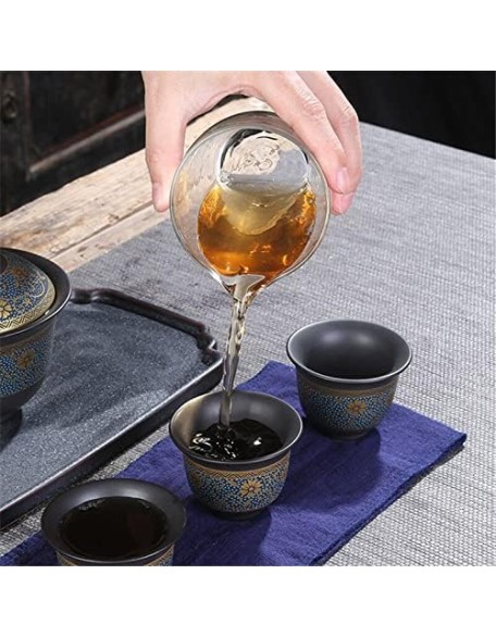 Tea Set Tea Sets Chinese Teaset Ceramic Portable Teacup Porcelain Service Gaiwan Tea Cups Mug of Tea Ceremony Teapot Tea Cup Set Tea Cups Tea Set Teaware Sets (Color : Plum, Te (Dark Gray Six)