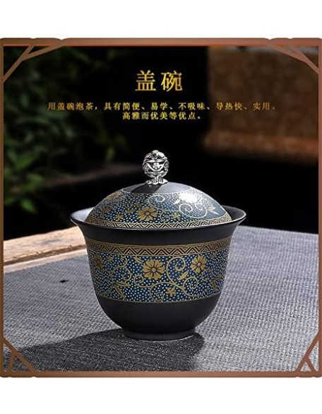 Tea Set Tea Sets Chinese Teaset Ceramic Portable Teacup Porcelain Service Gaiwan Tea Cups Mug of Tea Ceremony Teapot Tea Cup Set Tea Cups Tea Set Teaware Sets (Color : Plum, Te (Dark Gray Six)