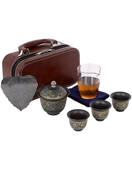 Tea Set Tea Sets Chinese Teaset Ceramic Portable Teacup Porcelain Service Gaiwan Tea Cups Mug of Tea Ceremony Teapot Tea Cup Set Tea Cups Tea Set Teaware Sets (Color : Plum, Te (Dark Gray Six)