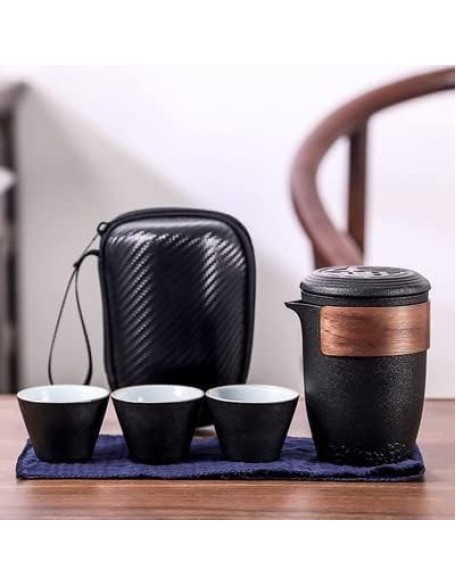 Porcelain Chinese Tea Set, Exquisite Packaging Teacup Office Tea Set Portable Travel Ceramic Tea Set Portable Teapot Set Portable All in One Travel Tea Set Teaware Sets (Black) Tea s (Black)