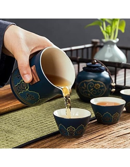 Porcelain Chinese Tea Set, Glass Teapots Porcelaintea Tea Sets Items Glass Matcha Whisk Mug Cups Ceremony Pots Kitchen Utensils Travel Ceramic Sake Mugs Travel Tea Set Teaware Sets (Blue) Te (Black)