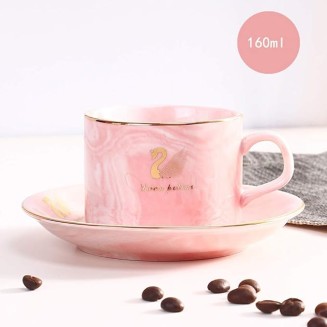 Porcelain Tea Coffee Cup and Saucer Set with Gold Edges,Embossed Tea Cup Set with Saucer and Spoon,Set of 4